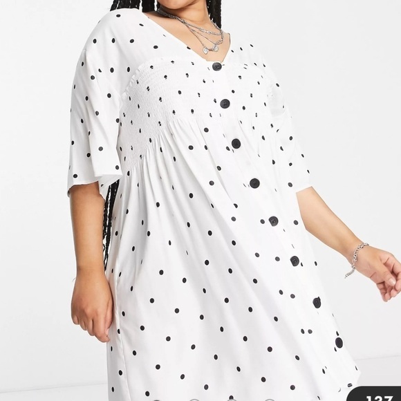 Asos Maternity NWT Polka Dot Oversized Casual Button Down Flowy Mini Dress - Picture 1 of 10